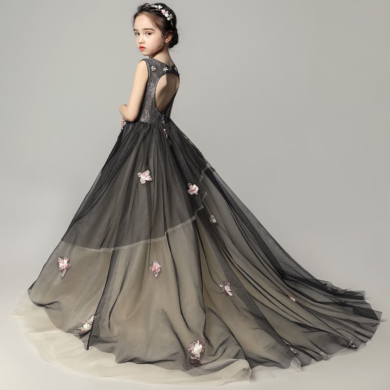 フォーマルワンピース 花刺繍チュール重ねフォーマルドレス