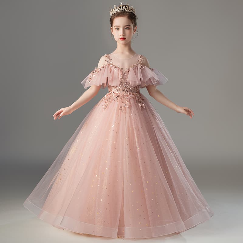 フォーマルワンピース 華やかティアラ付き姫系チュールドレス