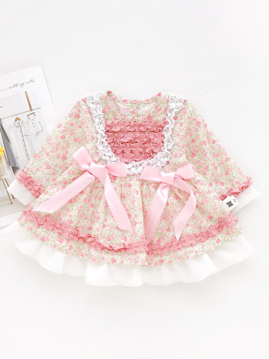 フォーマルワンピース 花柄フリルのお姫様ワンピース