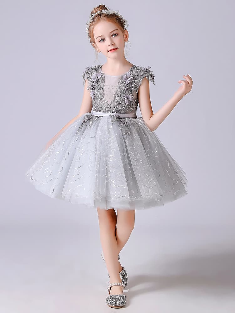 フォーマルワンピース 花飾りチュールプリンセスドレス