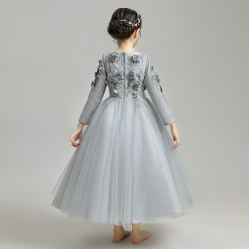 フォーマルワンピース 華やか立体花刺繍チュールドレス
