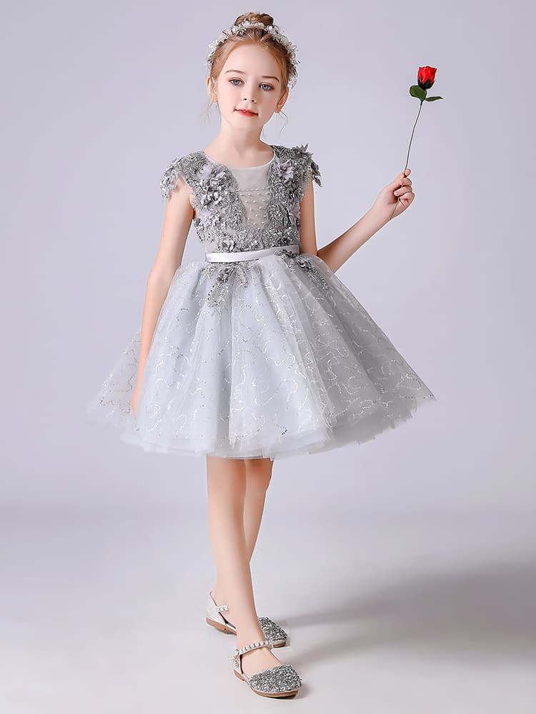 フォーマルワンピース 花飾りチュールプリンセスドレス