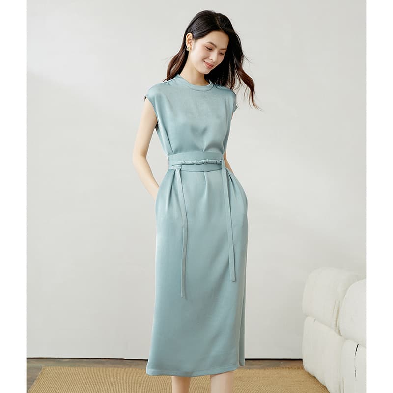 フォーマルワンピース ベルト付きミディ丈ワンピース