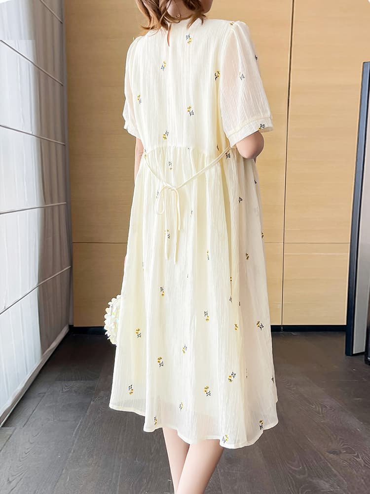 フォーマルワンピース 花柄刺繍入りハイウエストマタニティドレス