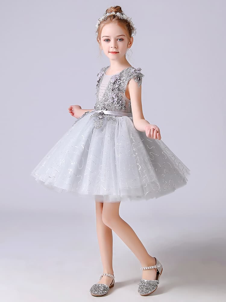 フォーマルワンピース 花飾りチュールプリンセスドレス
